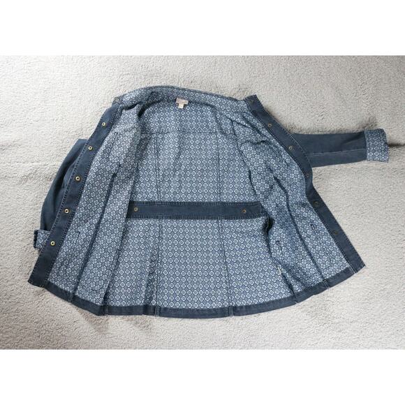 J. Jill Jacket Womens Xs Denim 4 Pocket Printed Cuff Dark Wash Light Weight - Picture 7 of 11
